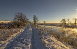 Winter landscape with snow, sea