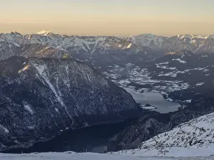 Winter landscape, view of Hallstatt and Lake Hallstatt