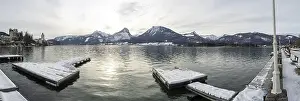 Category Mountain Landscapes Prints: Winter mood, snow-covered mountain peaks on Lake Wolfgangsee