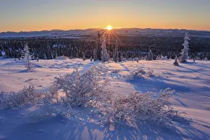 Winter mountain landscape, sunrise