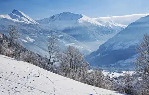 Winter panorama of the valley from the Gasteiner Hoehenweg with Graukogel 2492m in the Ankogel group