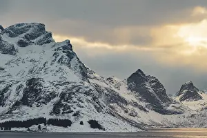 Winter Scandinavian landscape by the fjord
