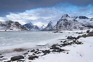 Category Mountain Landscapes Prints: Winter Scandinavian landscape, sea