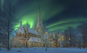 Fascination Winter - Magic Of The Northern Light Prints: Winter Snow Night Northern Lights Cathedral Nidaros Trondheim Norway
