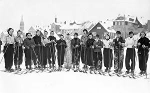 Winter sports, skiers with polar bear