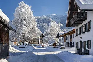 Category Mountain Landscapes Prints: Winter village street with Heimgarten 1791m