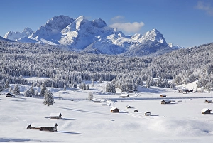 Winterly hummock meadows with Zugspitze group in the Wetterstein mountains