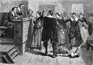 Witch trial, the accused witch has fainted in the courtroom