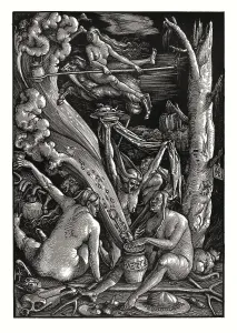Three witches prepare for the Sabbath