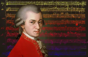 Wolfgang Amadeus Mozart, 1756 - 1791, composer of classical music, First Viennese School, notesheet from Minuet No. 2 for orchestra, KV 164, 1772, digitally edited