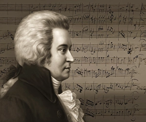 Wolfgang Amadeus Mozart, 1756 - 1791, composer of classical music, First Viennese School, notesheet from Minuet No. 2 for orchestra, KV 164, 1772, digitally edited