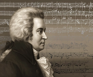 Wolfgang Amadeus Mozart, 1756 - 1791, composer of classical music, First Viennese School, notesheet from Minuet No. 2 for orchestra, KV 164, 1772, digitally edited