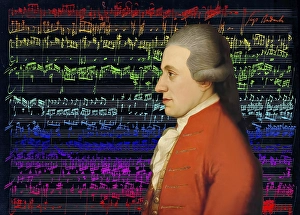 Wolfgang Amadeus Mozart, 1756 - 1791, composer of classical music, First Viennese School, notesheet from Allegro and Andante, Fantasy in F minor for mechanical organ, KV 608, 1791, digitally edited