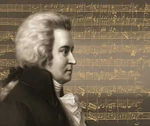 Wolfgang Amadeus Mozart, 1756 - 1791, composer of classical music, First Viennese School, notesheet from Minuet No. 2 for orchestra, KV 164, 1772, digitally edited