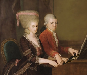 Wolfgang Amadeus Mozart with his sister Maria Anna Nannerl, c. 1780, digitally edited after a painting by Croce