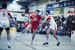 Wolfgang Winter (red), handball, Bundesliga, TV Schutterwald (red). Match between TV Schutterwald and TSV Milbertshofen on 03 March 1990, Germany, Europe
