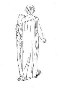 Woman in a chiton dress, in ancient Greece the undergarment worn directly on the body by men and woman