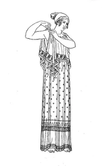 Woman in a chiton dress, in ancient Greece the undergarment worn directly on the body by men and woman