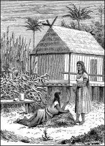 Woman in front of a country house on the coast of Ecuador
