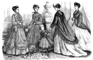 Four woman and two girls in the latest spring fashions