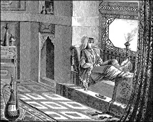 Woman with hookah in a salon in a house among the Tatars