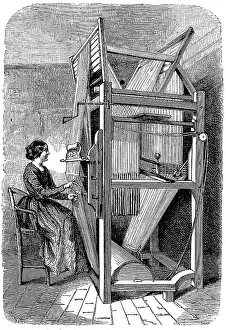Woman at the loom, production of fabrics