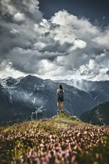 Category Mountain Landscapes Prints: Woman in front of mountain range