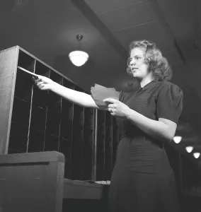 A woman in an office in 1942