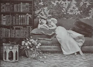 Woman reading in the library, 1899
