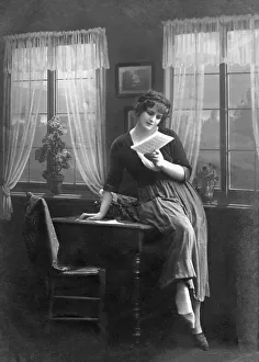 Woman reading Liebesbief, 1910s, Germany, Europe