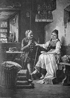 Woman rejecting a suitor, historical illlustration