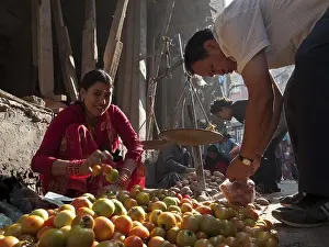 Framed Print : Woman selling vegetables in the streets of Kathmandu