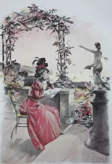 Woman on Summer Vacation, on a Terrace Over the Sea
