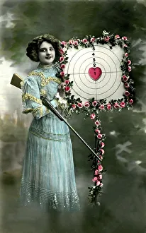 Woman with a target, a heart in the center