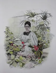Woman Watering Flowers in a Greenhouse
