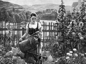 Woman watering plants in her garden