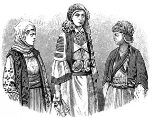 Three women from Argos (left), Corinth and Sparta (right)