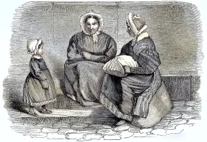 Two Women and a Child Sitting by the Road