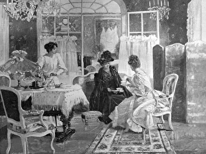 Women at a coffee party, historical illustration