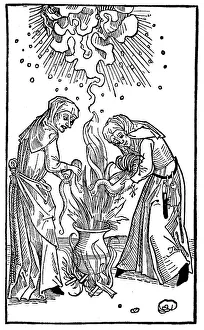 Women drawn as witches, witch trials