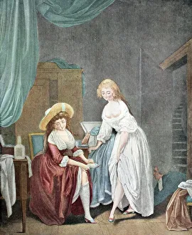 Women in the dressing room, French copper engraving by Chaponnier