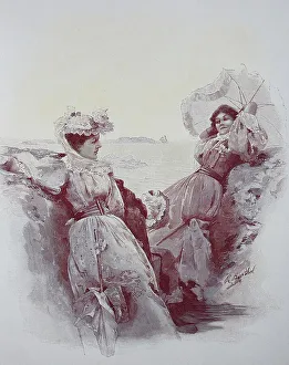 Two Women Holidaying by the Sea in Summer