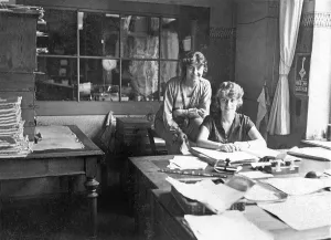 Two women in an office, historical image, ca. 1932