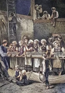 Women working flax in the Vogel Mountains