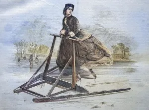 Women's skating frame, historical engraving
