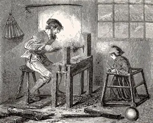 Wood lathe operator, 18th century