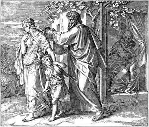 Woodcut, Agar and Ismael in the desert