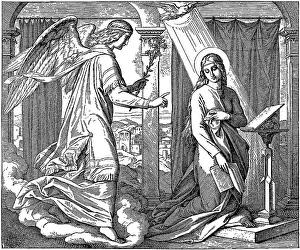 Woodcut, Annunciation, Gospel of Luke