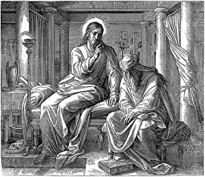 Woodcut, the conversation with Nicodemus