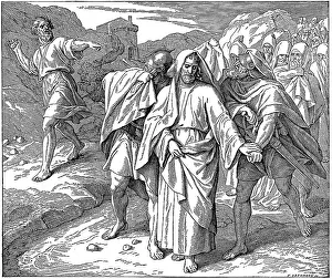 Woodcut, David is cursed by Semei